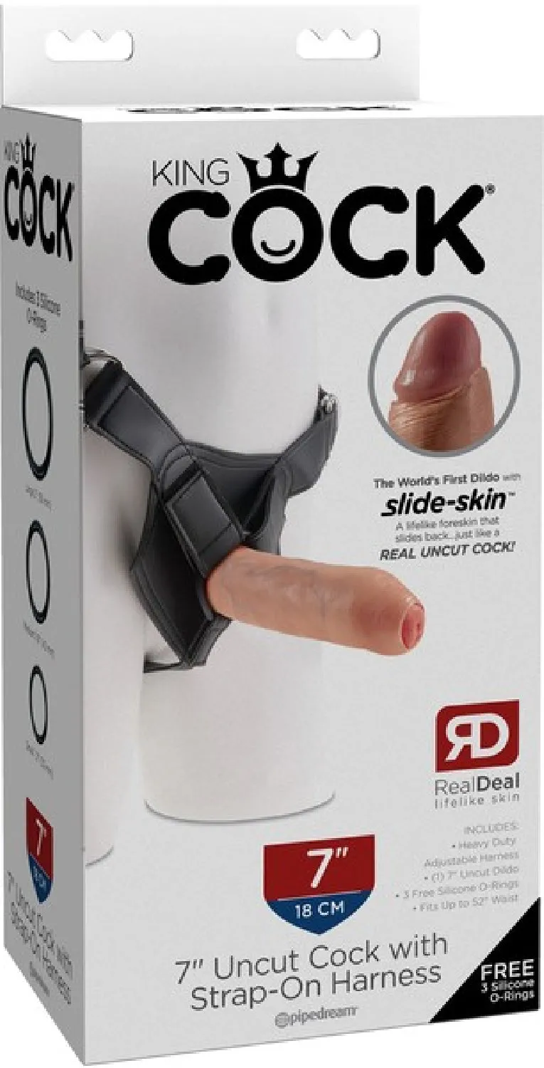 7" Uncut With Strap On Harness (Flesh)
