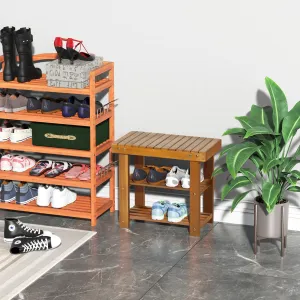 Acacia Wood Shoe Bench  3-Tier Shoe Storage Rack Hallway Organizer Shelf