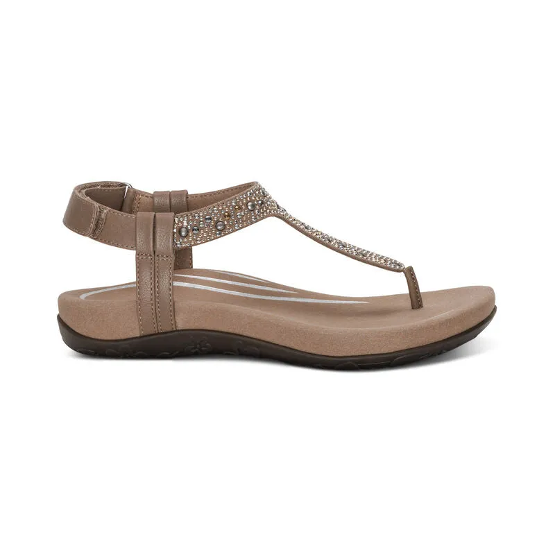 Aetrex Marni Adjustable Taupe Leather Sandal SE472