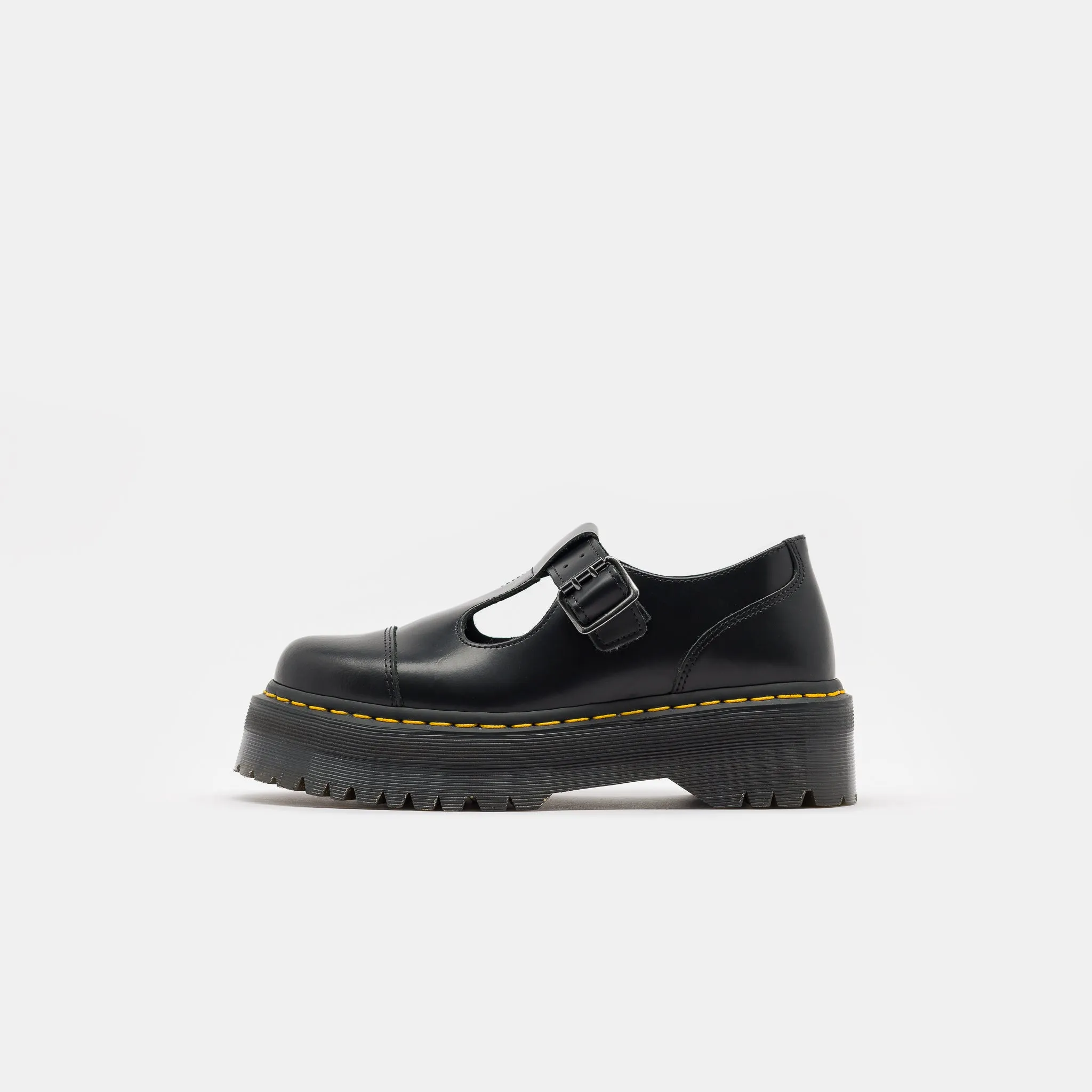 Bethan Polished Smooth Leather Platform Mary Janes in Black
