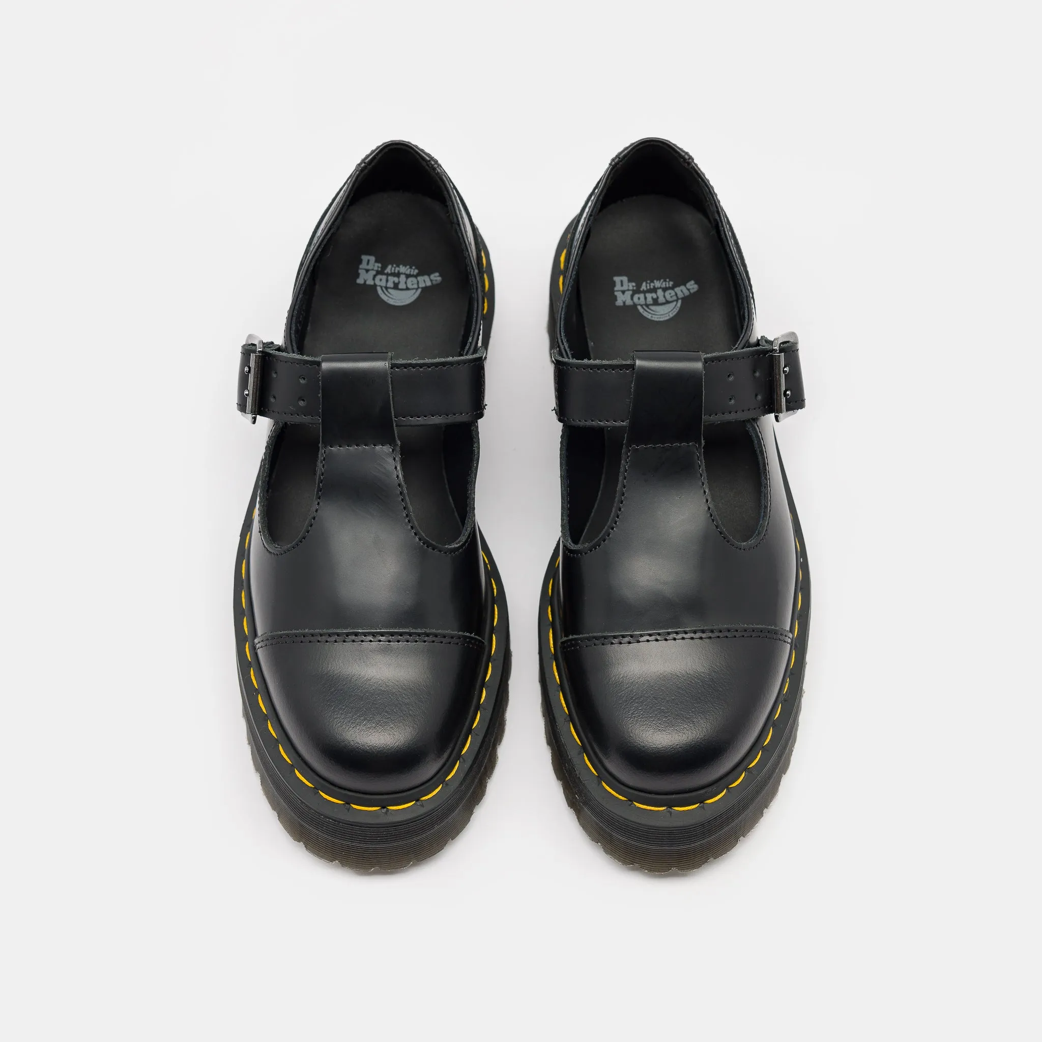 Bethan Polished Smooth Leather Platform Mary Janes in Black