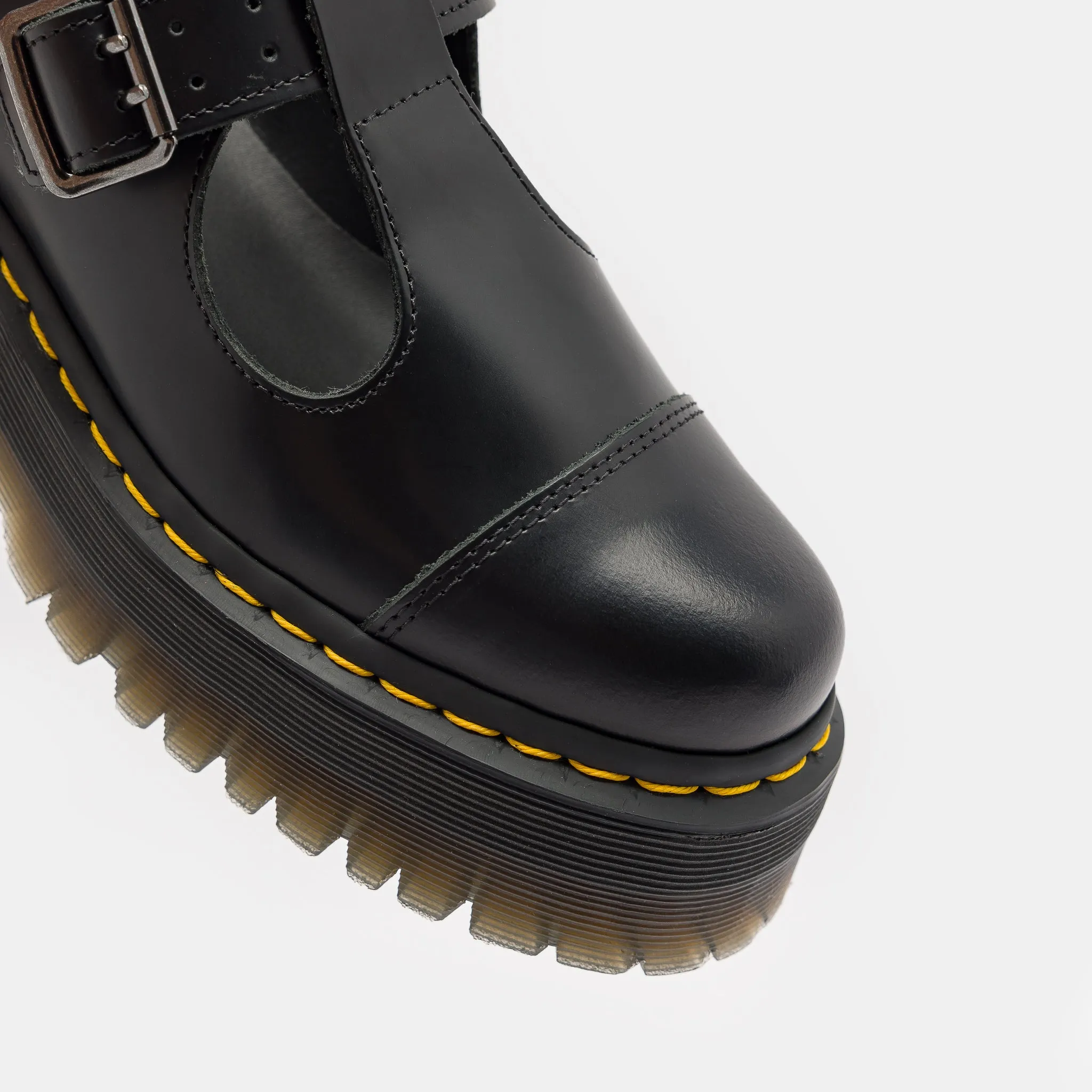 Bethan Polished Smooth Leather Platform Mary Janes in Black