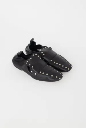 Black Leather Silver Studded Flat Loafer