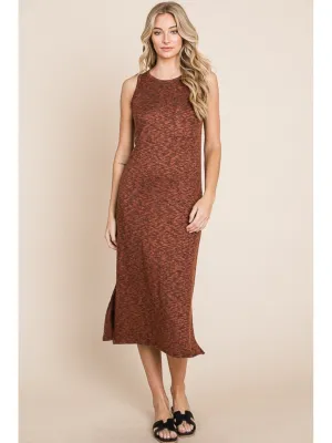 BOMBOM Slit Round Neck Sleeveless Midi Dress