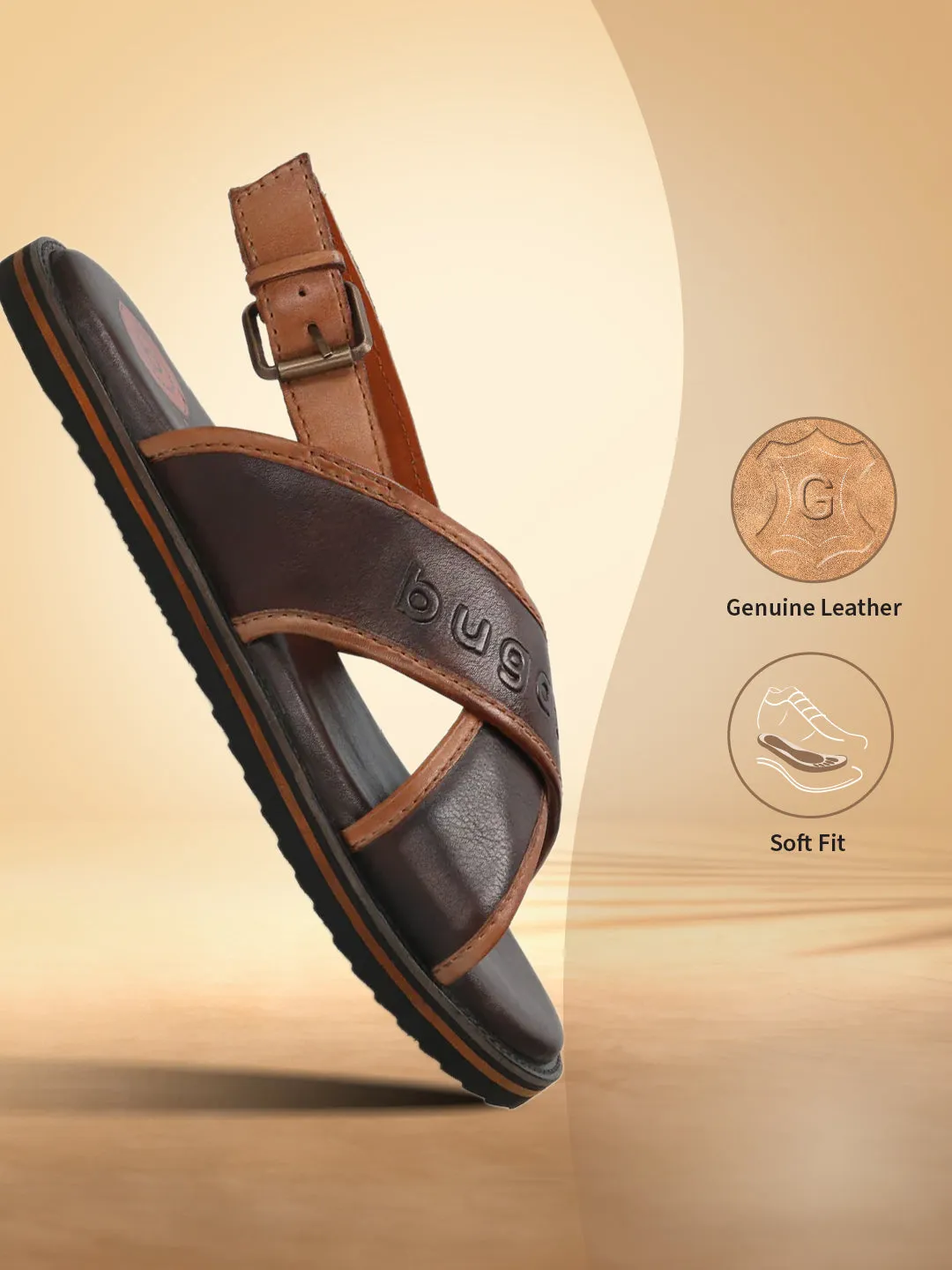 bugatti Dark Brown Premium Leather Sandals