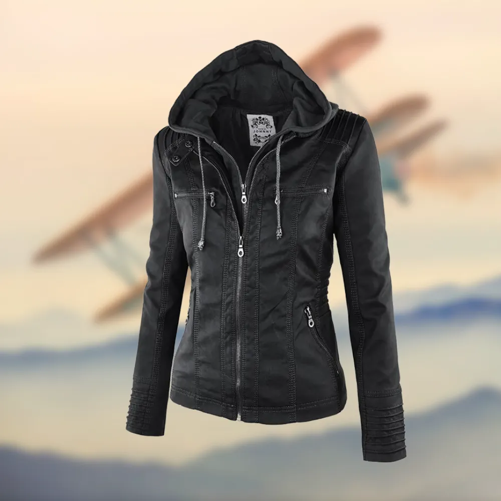 Caroline  | Stylish Tan Leather Jacket with Hood
