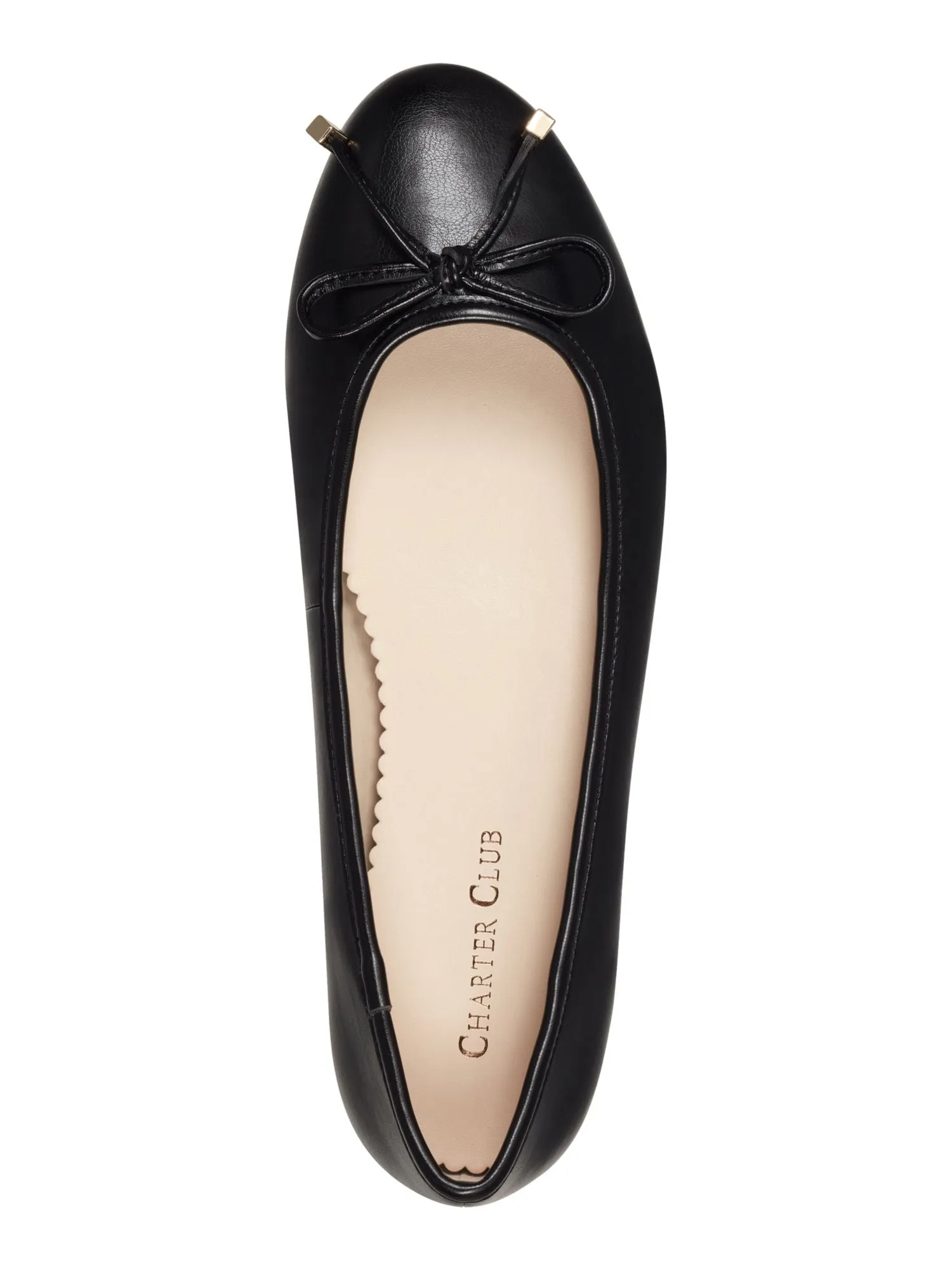 CHARTER CLUB Womens Black Bow Accent Padded Kaii Round Toe Slip On Ballet Flats M