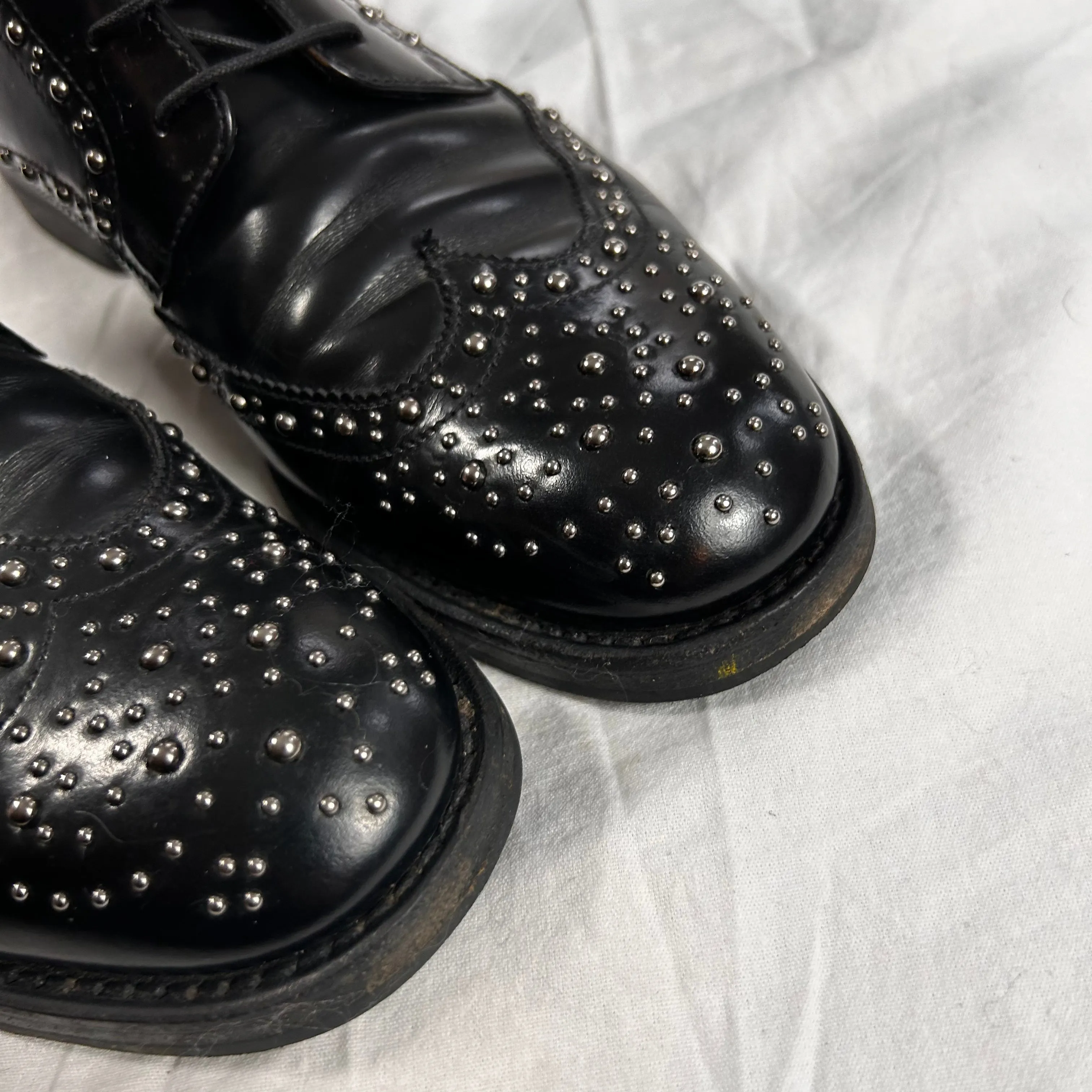 Church's £1000 Studded Black Leather Cora Met Brogue Ankle Boots 40
