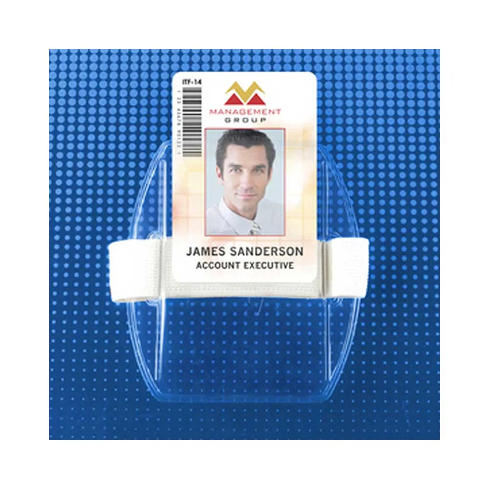 Clear Vinyl Vertical Arm Band Badge Holder with Strap 2-3/4" x 3-7/8"