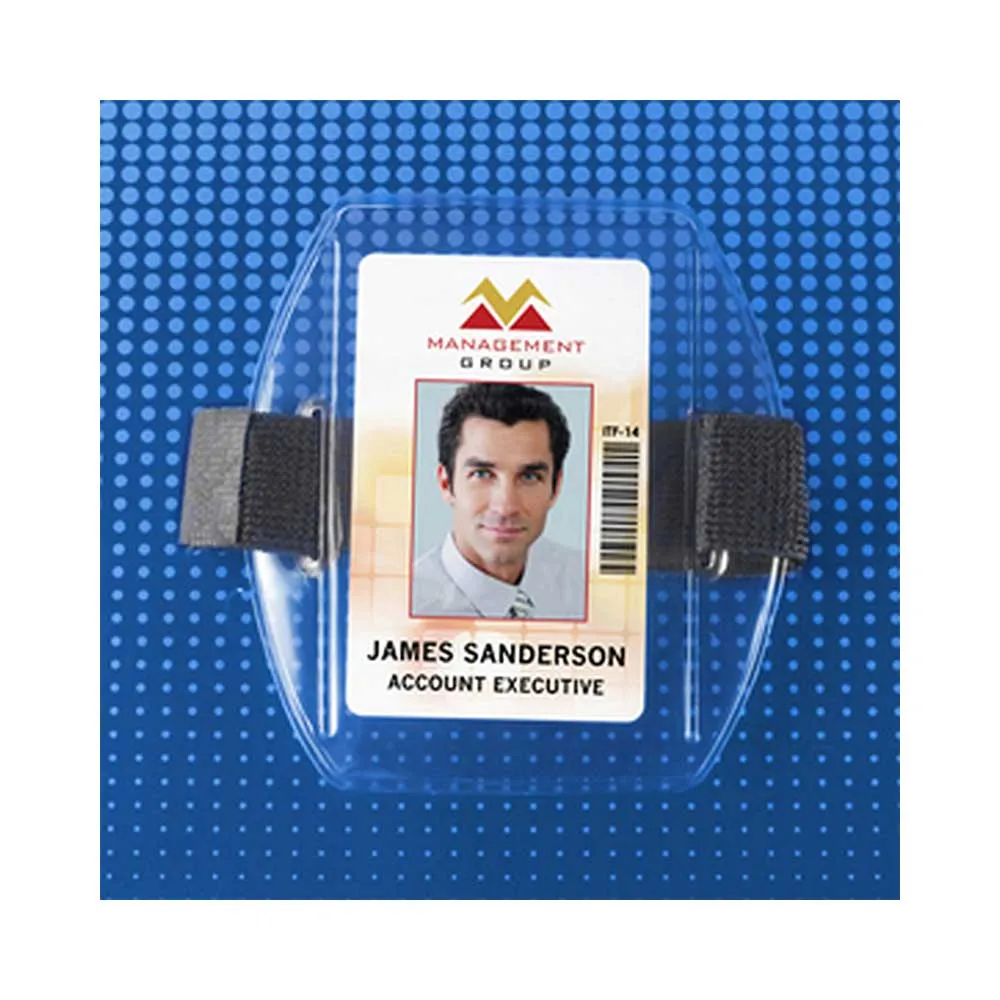 Clear Vinyl Vertical Arm Band Badge Holder with Strap 2-3/4" x 3-7/8"