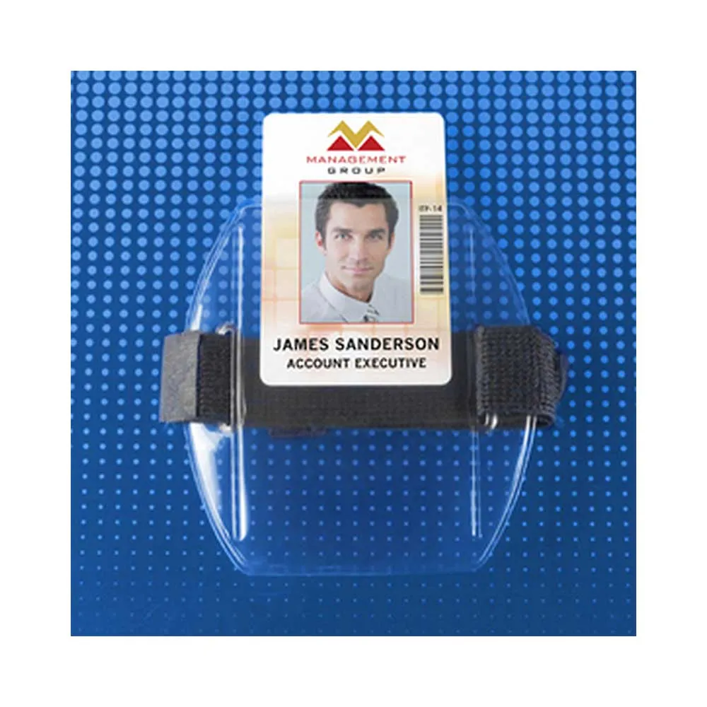 Clear Vinyl Vertical Arm Band Badge Holder with Strap 2-3/4" x 3-7/8"
