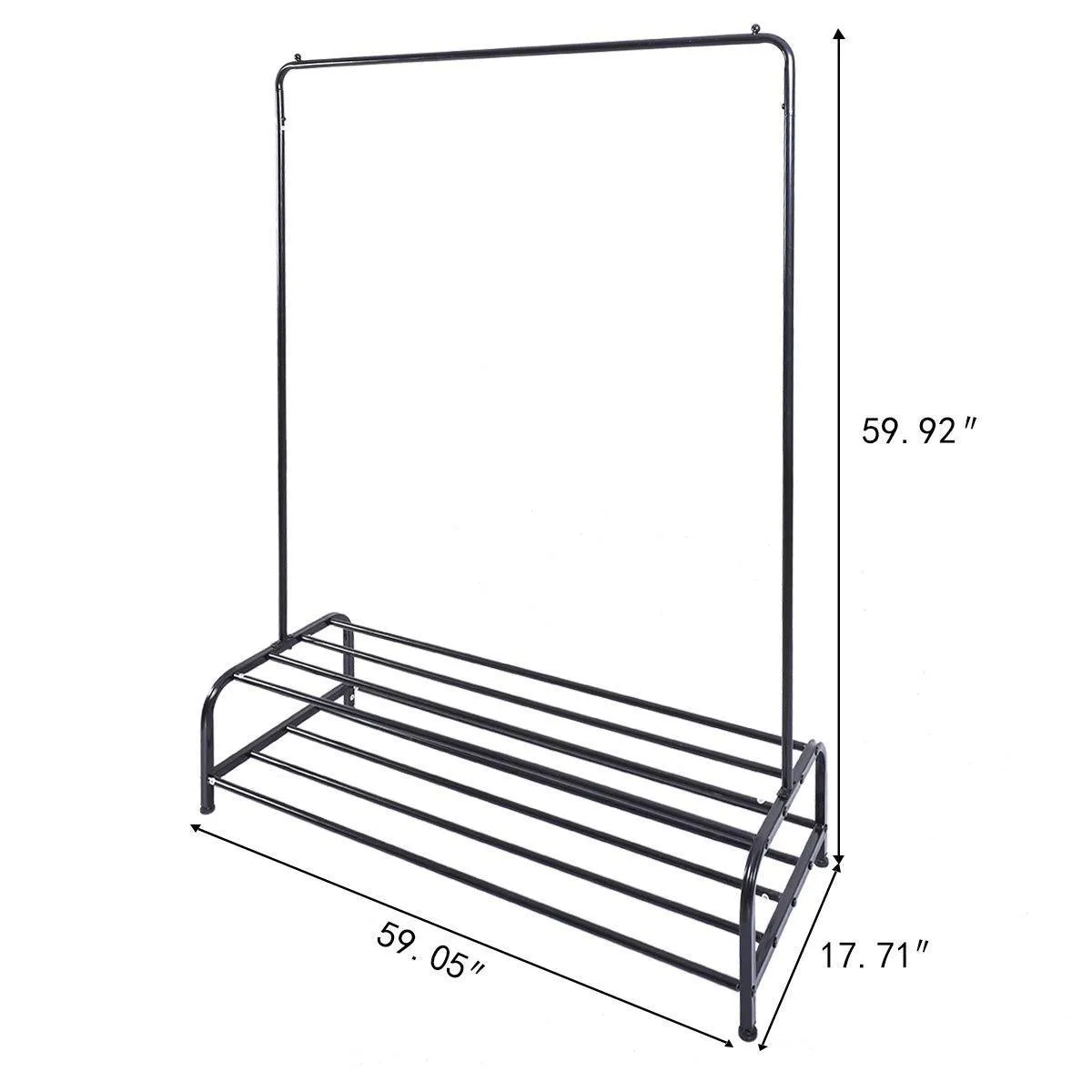 Clothes Rack Metal Garment Racks Heavy Duty Indoor Bedroom Cool Clothing Hanger with Top Rod and Lower Storage Shelf 59'' x 60'' (Length x Height) high Storage Rack Black
