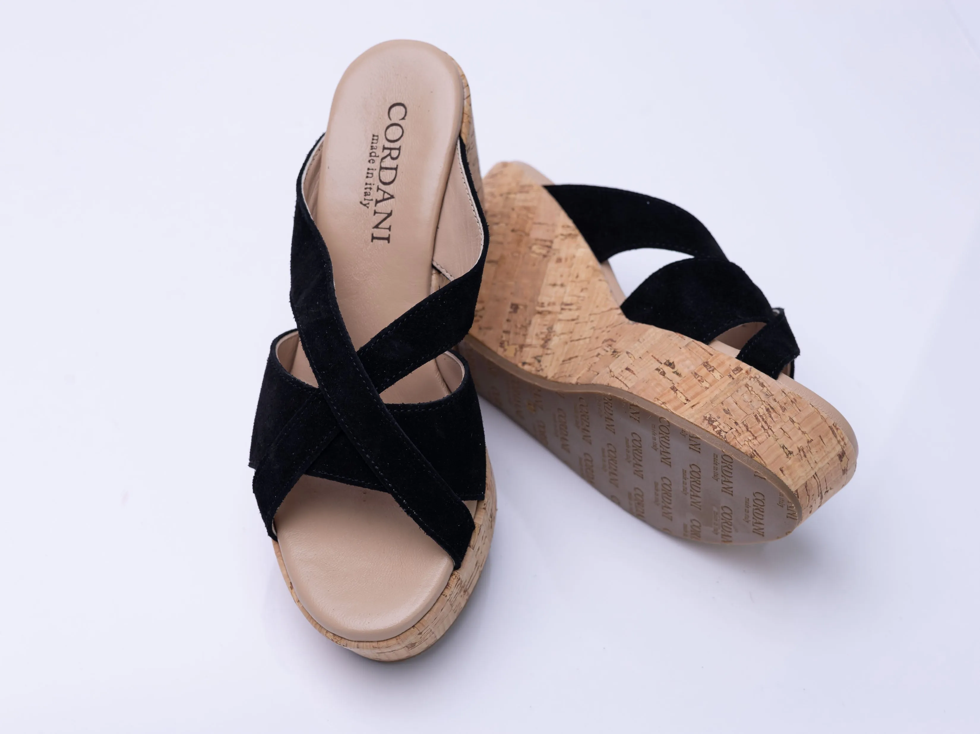 Cordani Devon Wedge Sandals in Crosta Nero Black