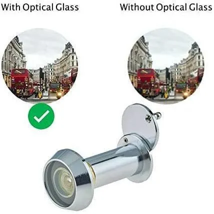 Door Viewer 200 Degree Glass Lens - 14mm Dia. - 35-55mm Doors -  Polished Chrome