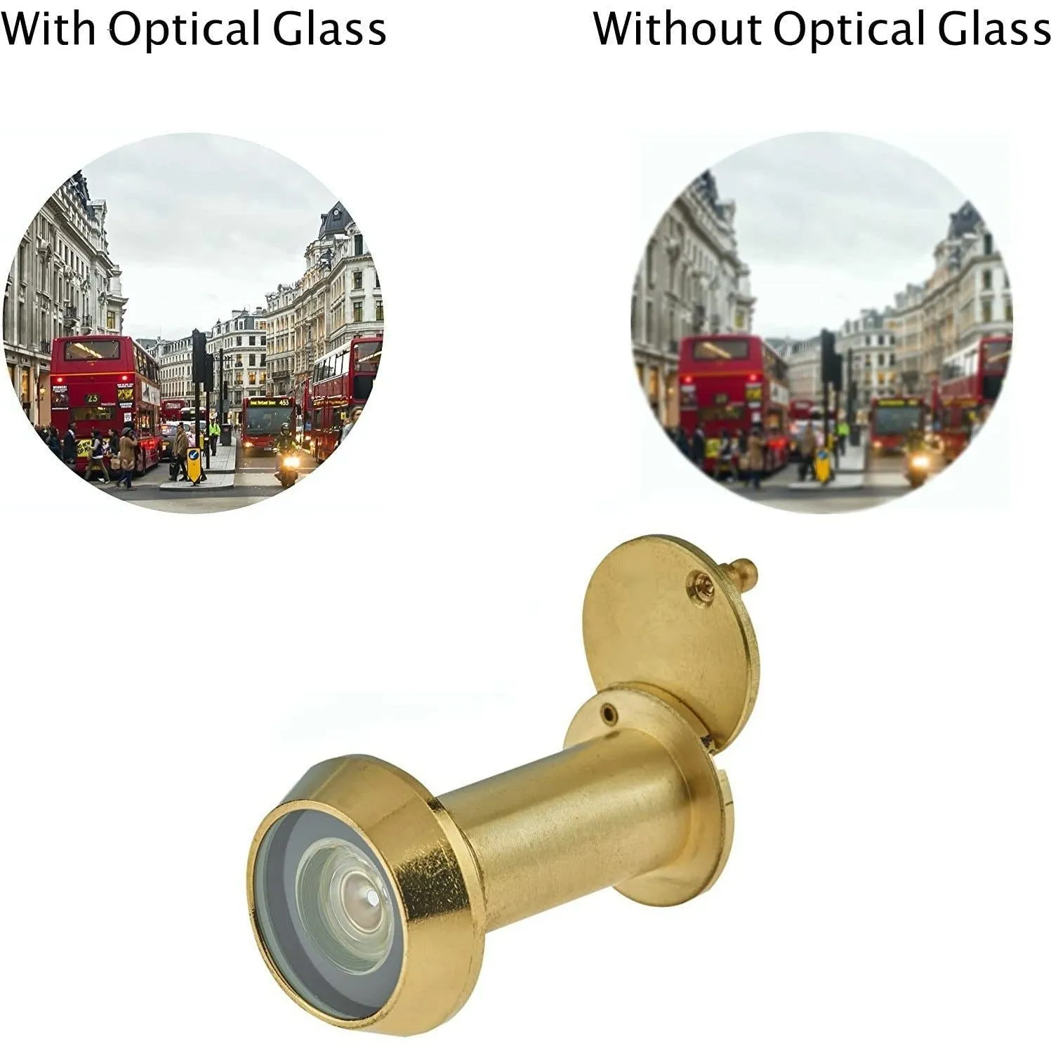 Door Viewer 200 Degree Glass Lens - 14mm Dia. - THICK 50-75mm Doors -  Polished Brass