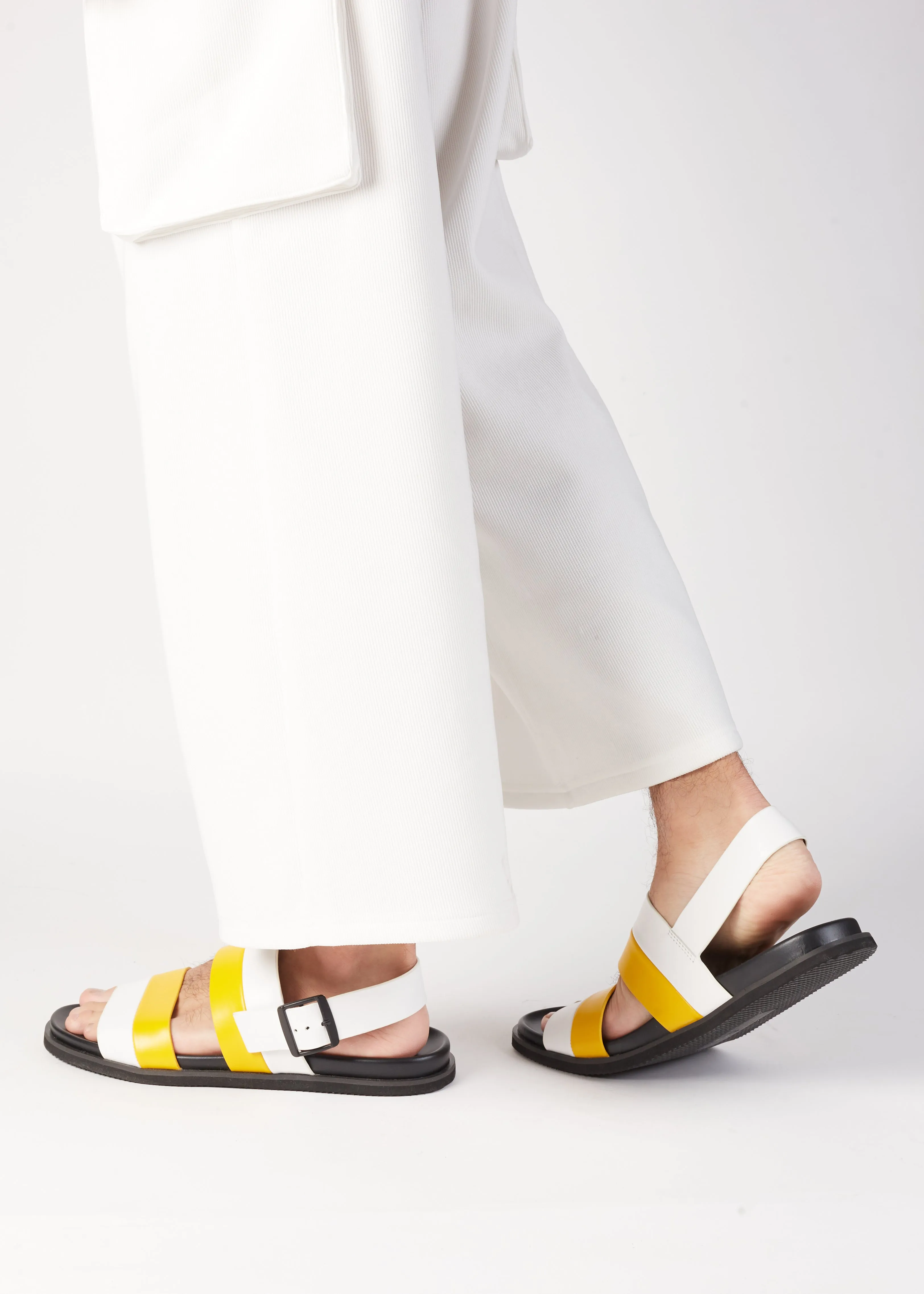 ETIENNE BACK SLING LEATHER SANDAL YELLOW/WHITE