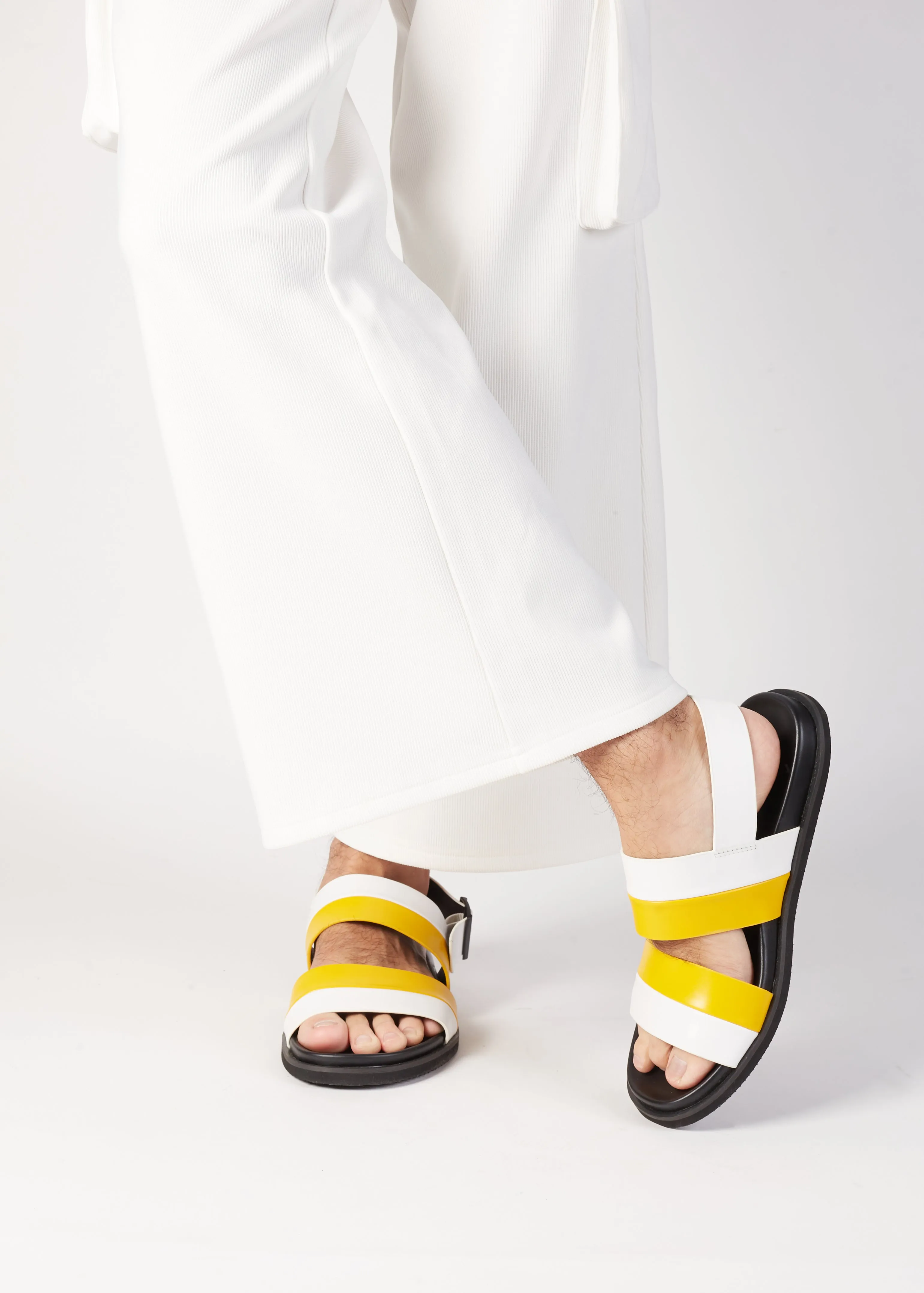 ETIENNE BACK SLING LEATHER SANDAL YELLOW/WHITE