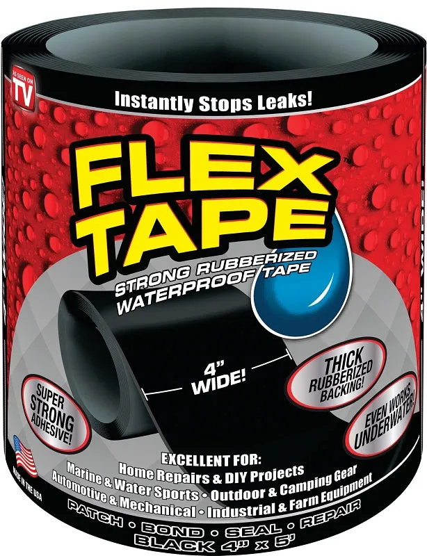 Flex Tape TFSBLKR0405 Tape, 5 ft L, 4 in W, Rubber Backing :ROLL: QUANTITY: 1