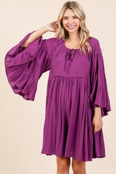 Frill Tie Neck Bell Sleeve Dress