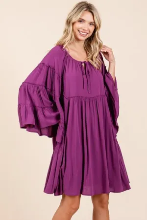Frill Tie Neck Bell Sleeve Dress