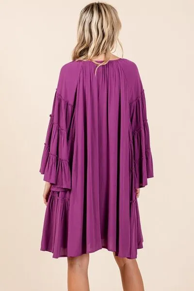 Frill Tie Neck Bell Sleeve Dress