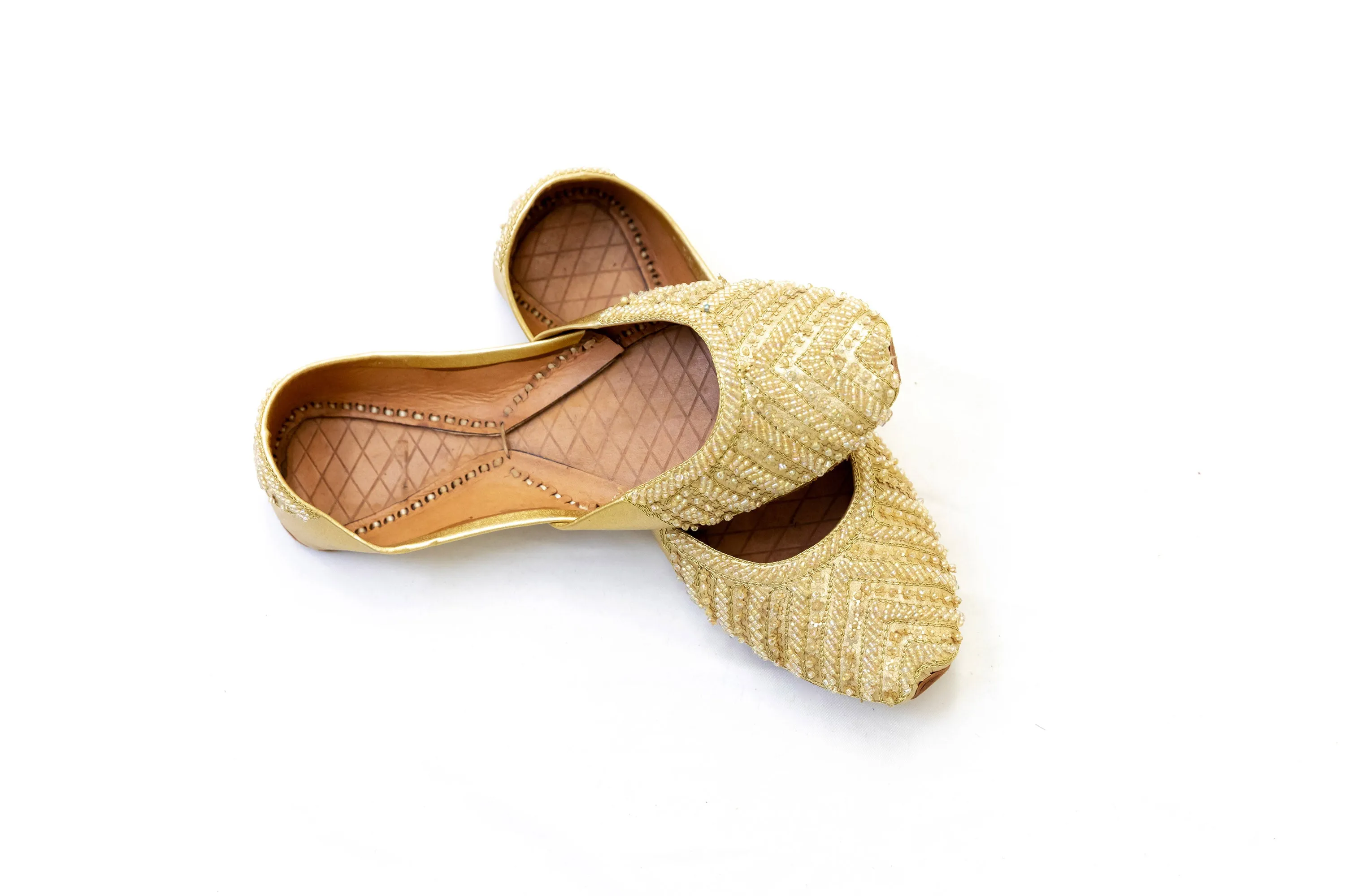 Gold Beaded Jutti Khussa - Shoes - Women's
