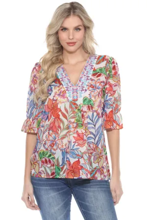 Johnny Was Workshop Easy Field Floral V-Neck Blouse W11324