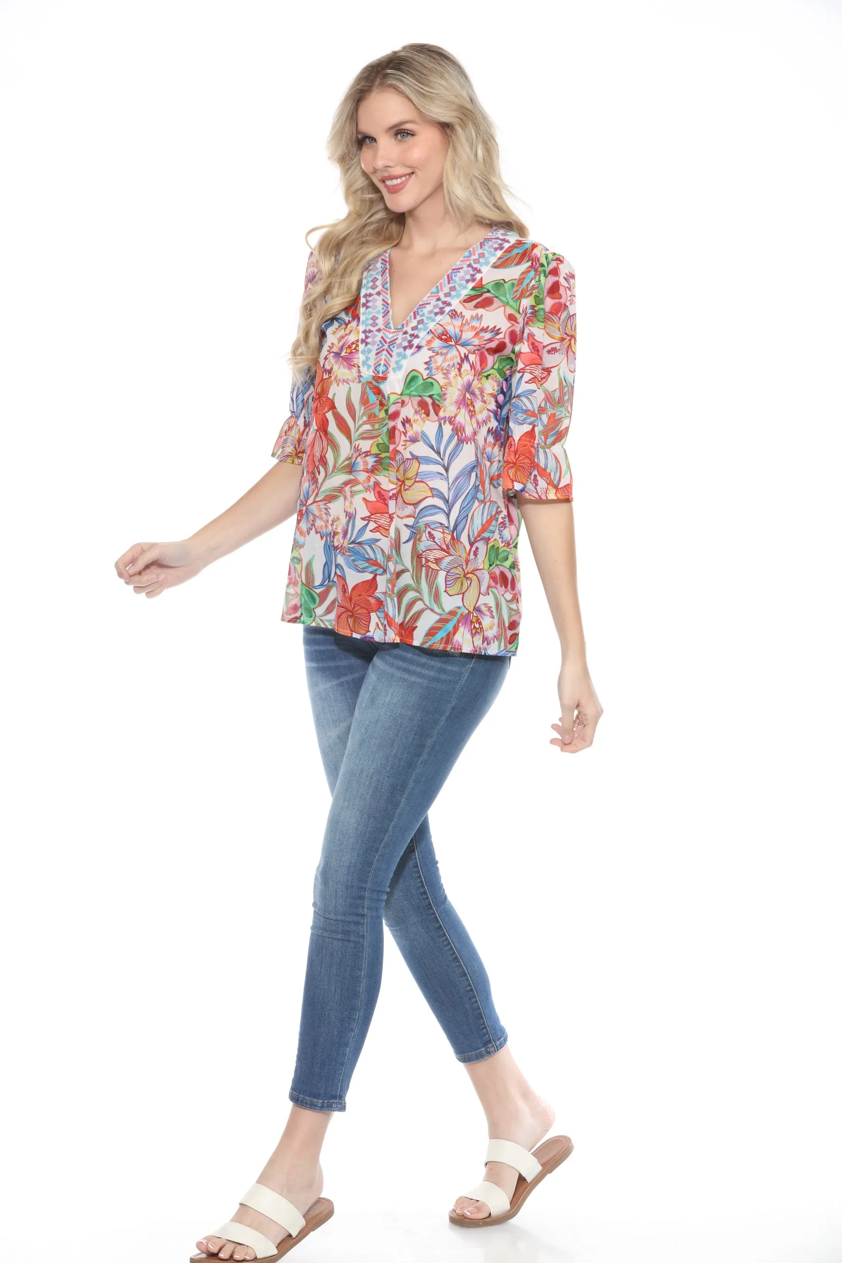 Johnny Was Workshop Easy Field Floral V-Neck Blouse W11324