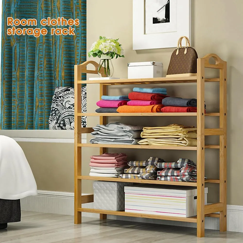 KriShyam ® 5-Tier Free Standing Shoe Racks, Stackable Bamboo Wood Shoe Rack Durable Shoe Shelf Holder, Functional Sturdy Shoe Organizer (5 Shelves Bamboo)