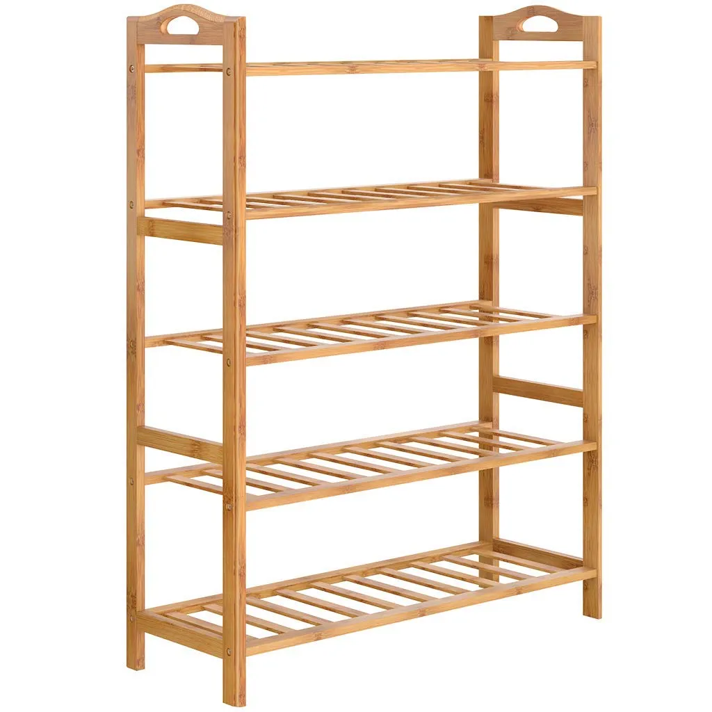 KriShyam ® 5-Tier Free Standing Shoe Racks, Stackable Bamboo Wood Shoe Rack Durable Shoe Shelf Holder, Functional Sturdy Shoe Organizer (5 Shelves Bamboo)