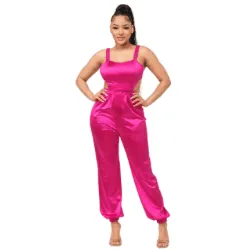 Laura Open Bow Tie Elastic Shirring Detail Jumpsuit-Fuchsia