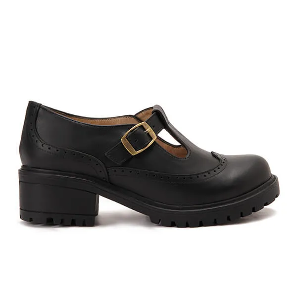 Leather T-Bar Brogue Shoes