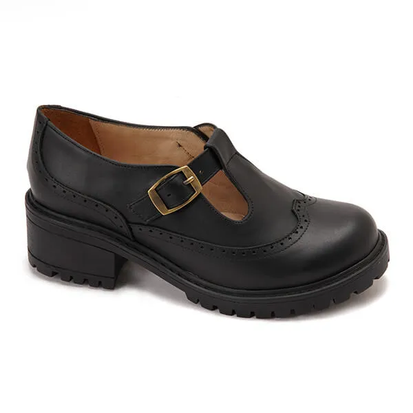 Leather T-Bar Brogue Shoes
