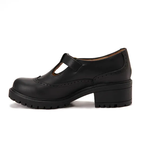 Leather T-Bar Brogue Shoes