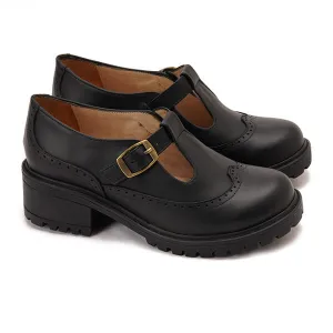 Leather T-Bar Brogue Shoes
