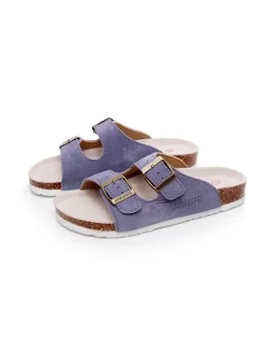Maibulun | Mauve Double-Buckle Wide-Strap Suede Leather Sandals