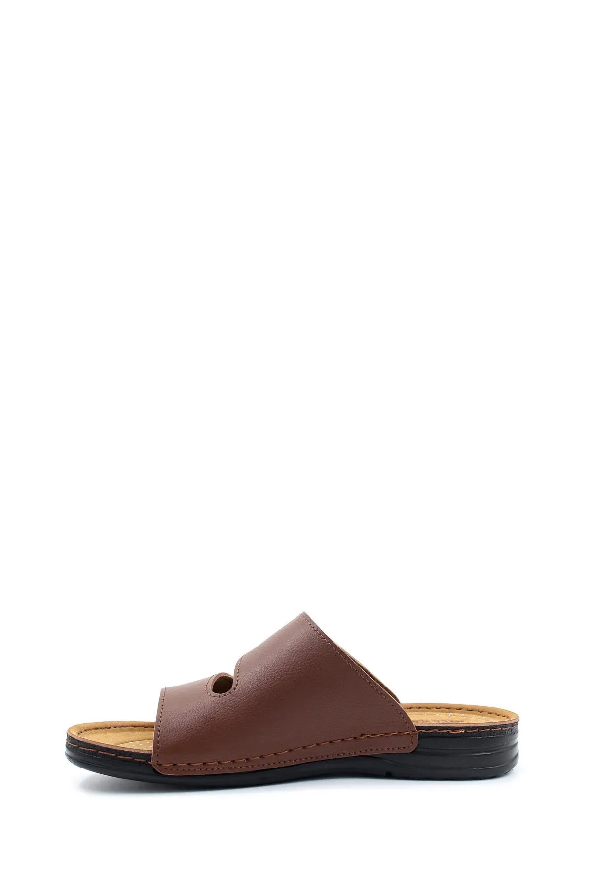 Men's Brown Leather Slide Sandals with Velcro Straps - Wessi