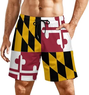 Men's Summer Flag Swim Trunks Quick Dry Surf Boardshorts Bathing Suit Shorts with Pockets