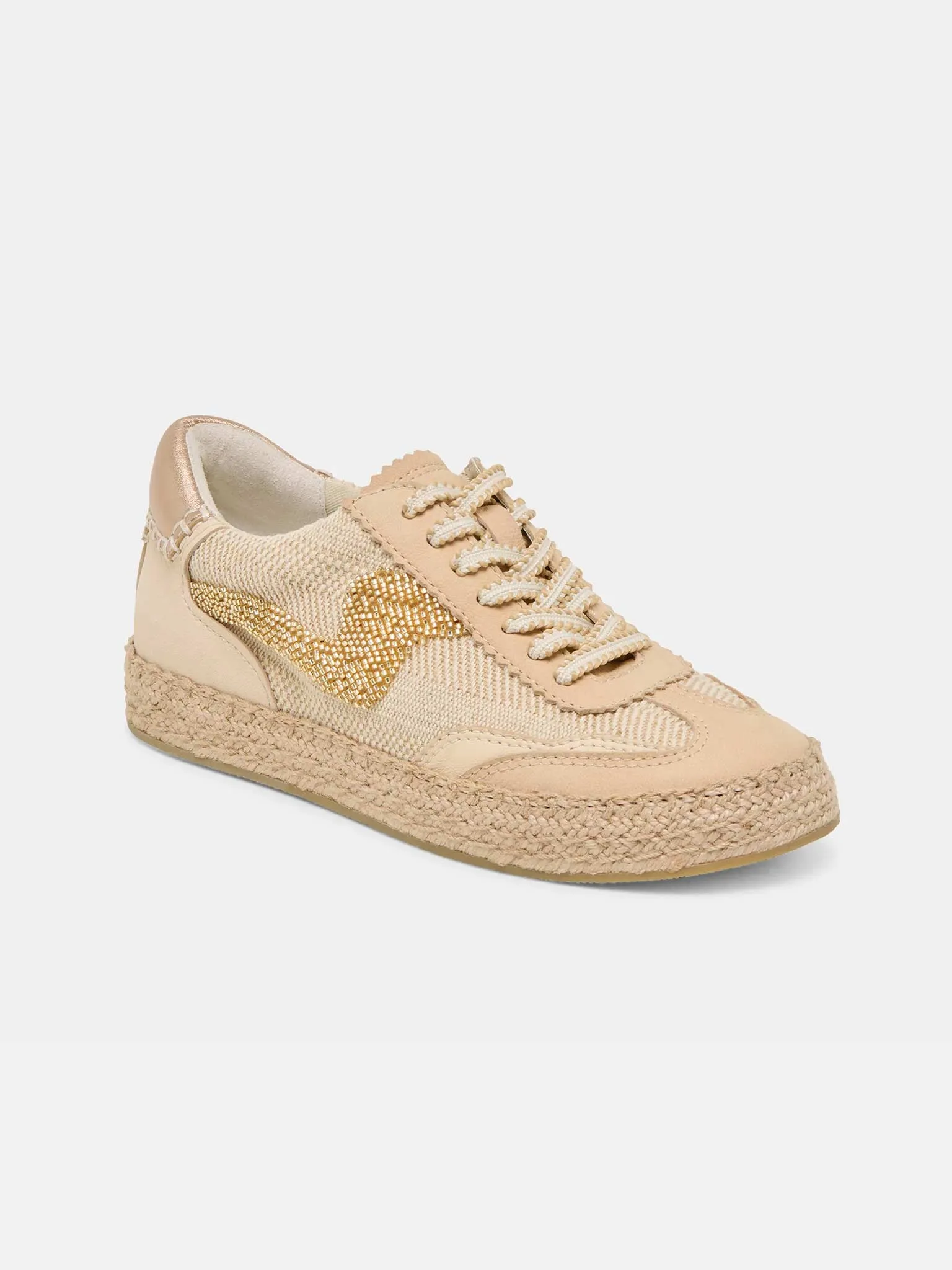 Notice Espadrille Bead Sneakers in Gold Multi Burlap