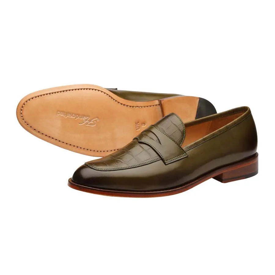 Olive Croco Penny Loafers