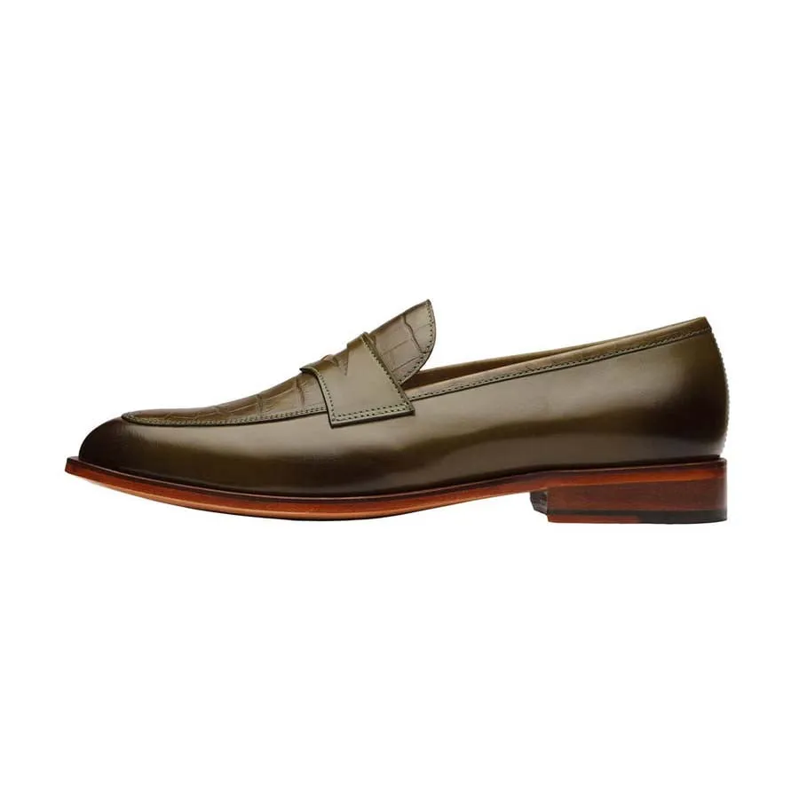 Olive Croco Penny Loafers