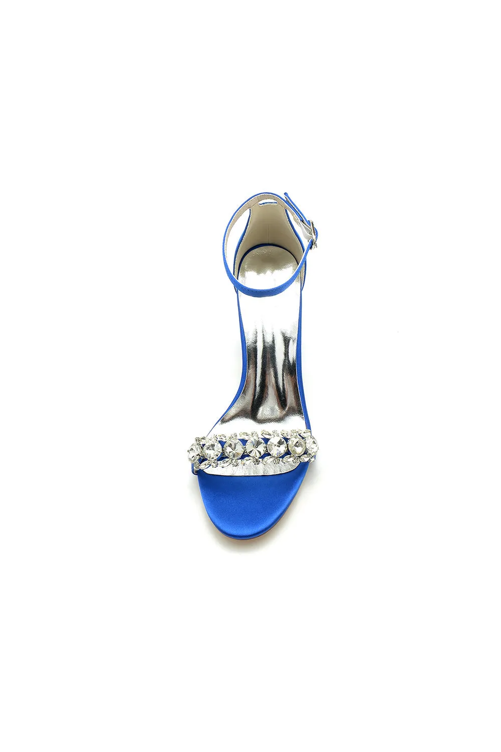 Open Toe Chunky Heels with Rhinestone