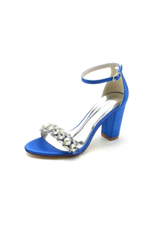 Open Toe Chunky Heels with Rhinestone