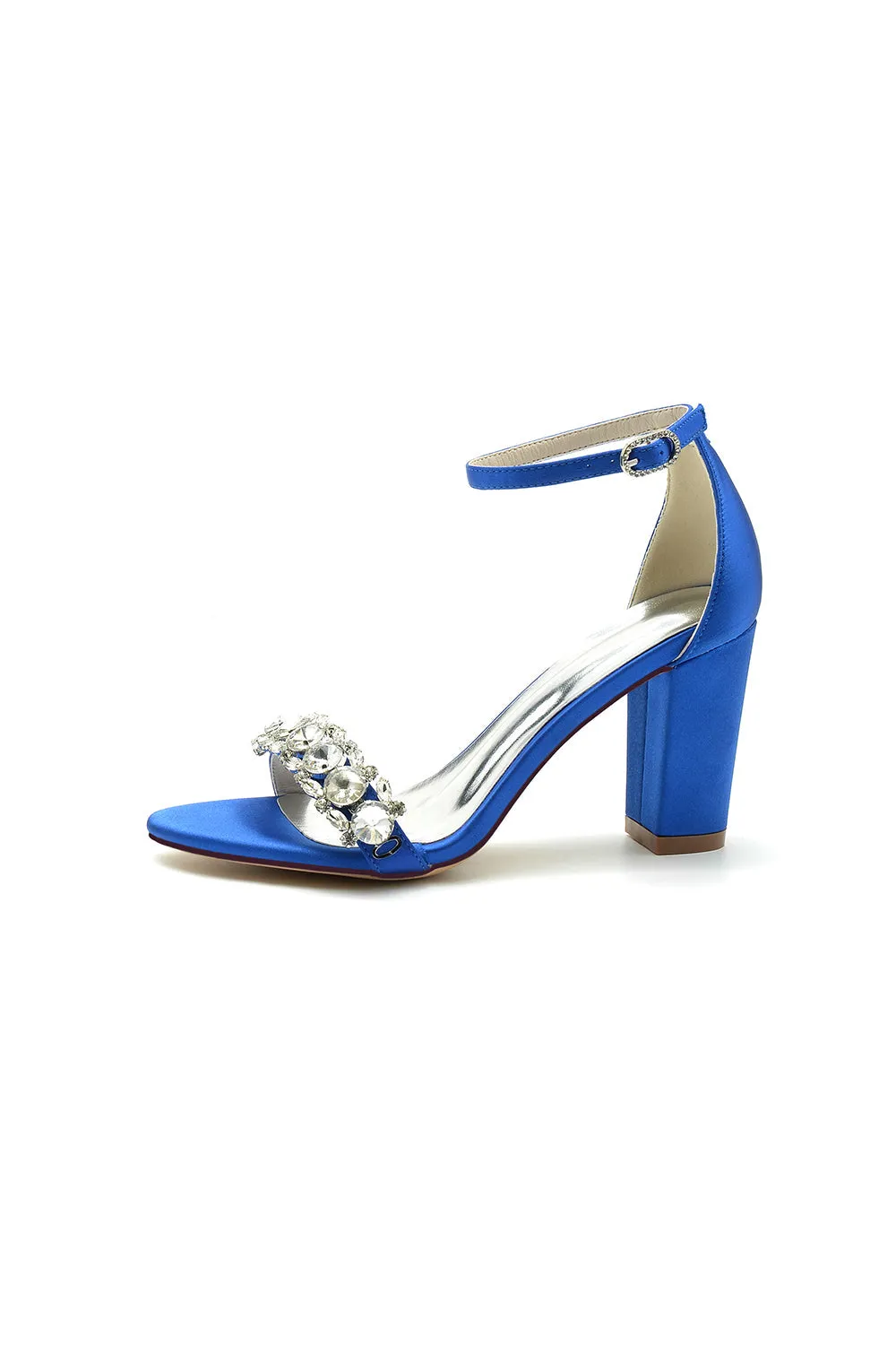 Open Toe Chunky Heels with Rhinestone