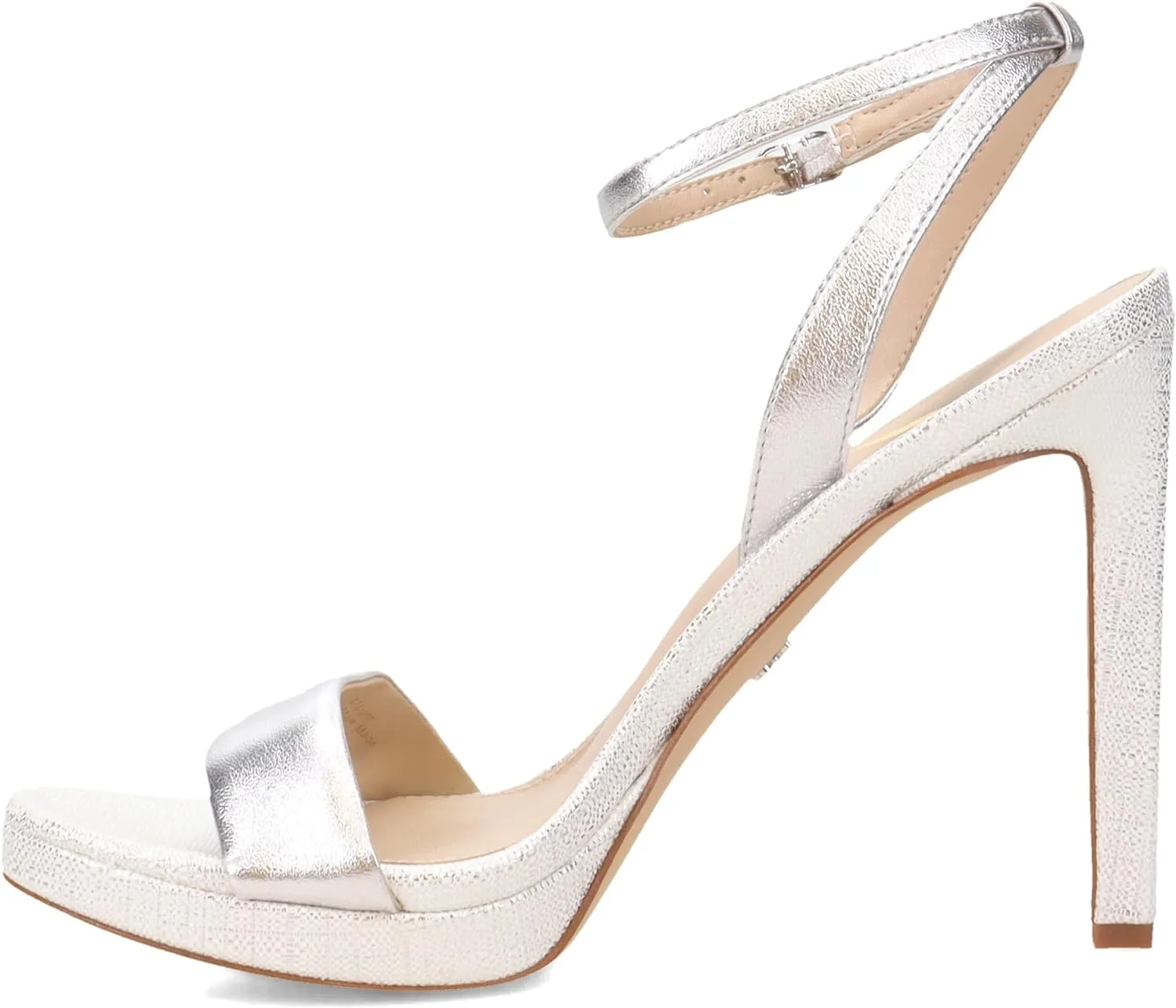 Sam Edelman Jade Soft Silver Stiletto Heel Open Toe Ankle Strap Heeled Sandals