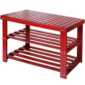 Shoe Rack Bench 3-Tier Bamboo Shoe Organizer Storage Shelf Hold Up 268 Lbs for Entryway Hallway Bathroom Living Room Corridor Boot Storage Shoe Box Free Standing Storage with Seat Sneaker