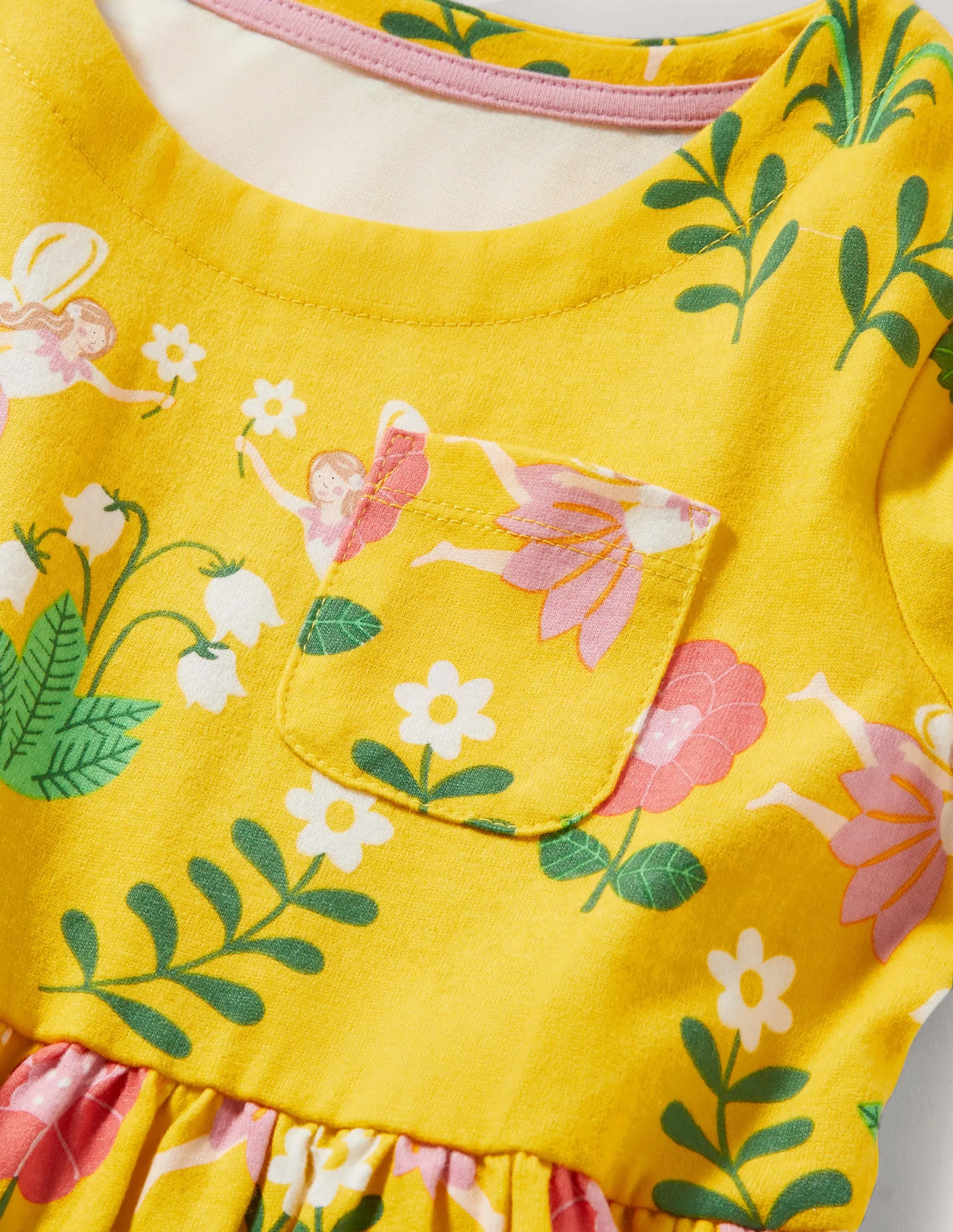 Short Sleeve Fun Jersey Dress-Sweetcorn Yellow Fairies