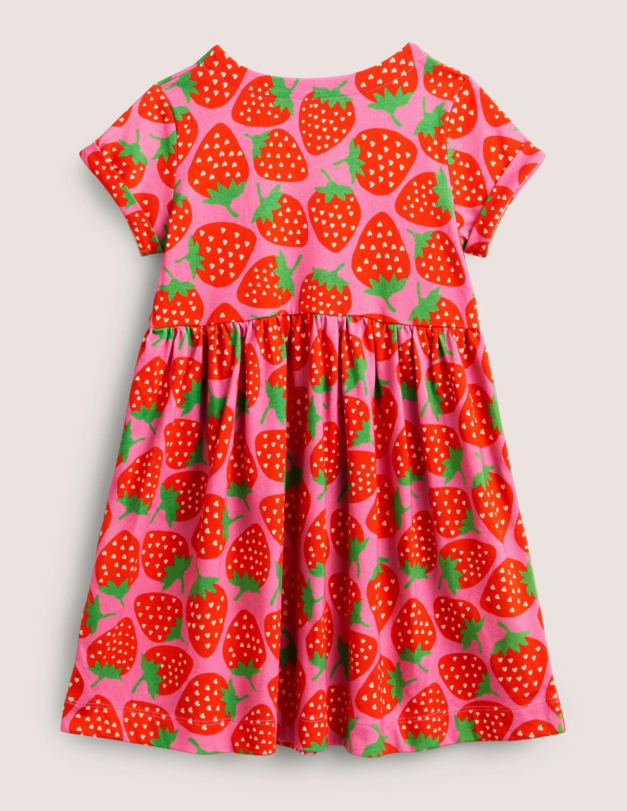 Short Sleeve Fun Jersey Dress-Tickled Pink Strawberries
