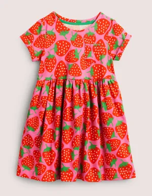 Short Sleeve Fun Jersey Dress-Tickled Pink Strawberries
