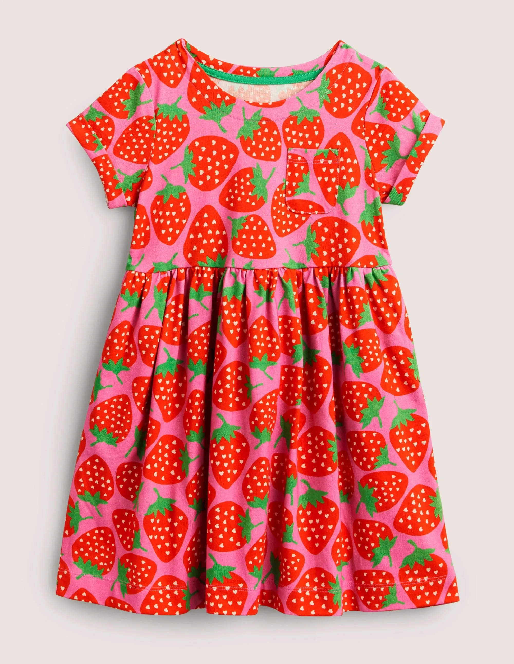 Short Sleeve Fun Jersey Dress-Tickled Pink Strawberries
